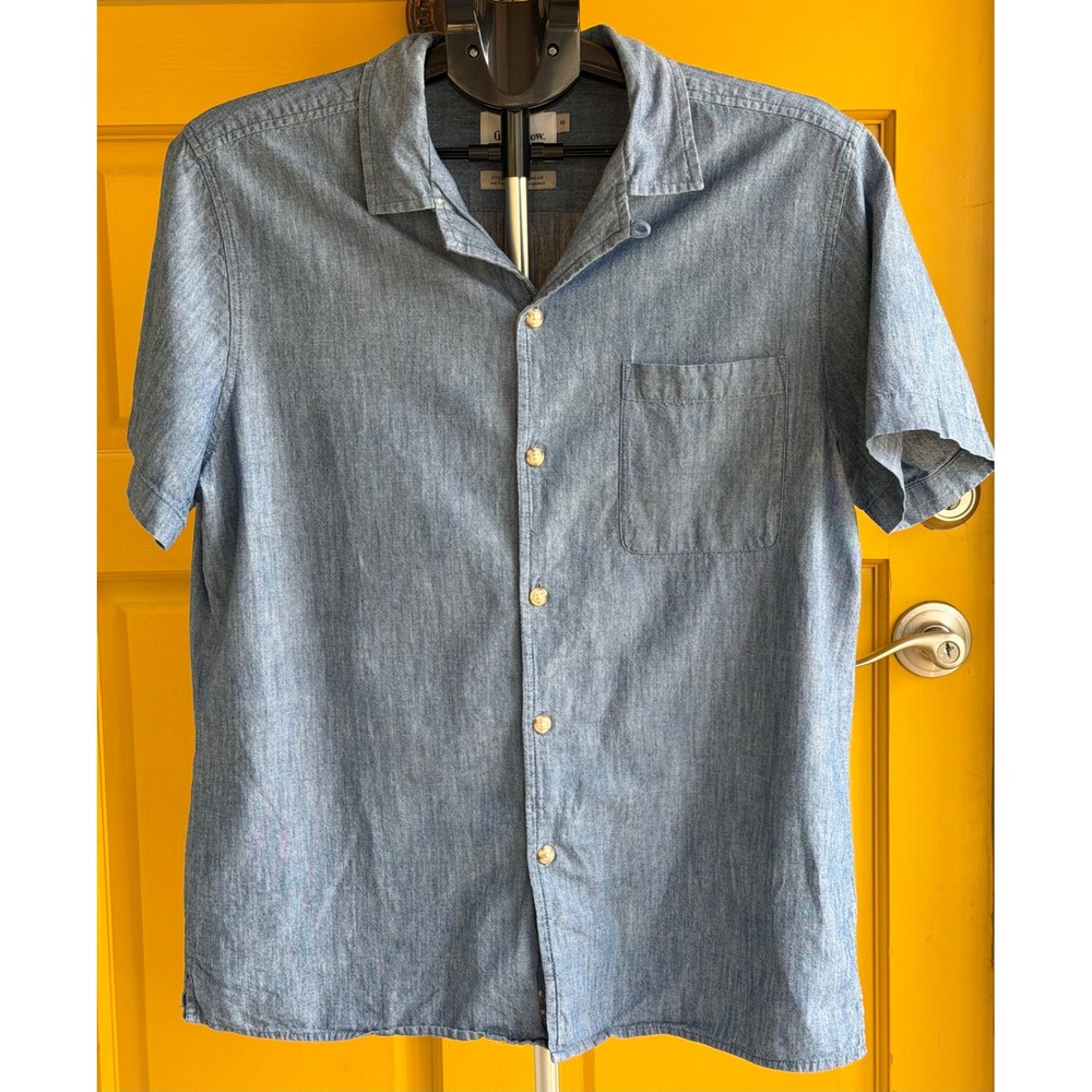 Goodfellow & Co Mens Chambray Short Sleeve Button Down Shirt Blue Medium SKU 540